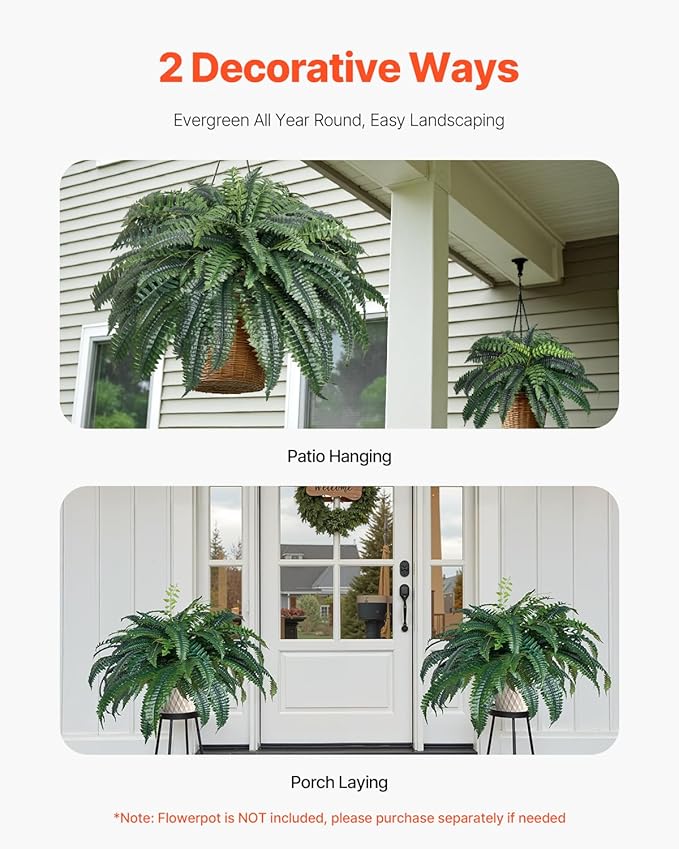 VEVOR Artificial Ferns 1Pcs, 47 Inch Artificial Boston Ferns Plants, Faux Fern with 88 Branches, Artificial Plants Large for Outdoors/Indoor Home, Office,Garden (Flowerpot Unincluded)