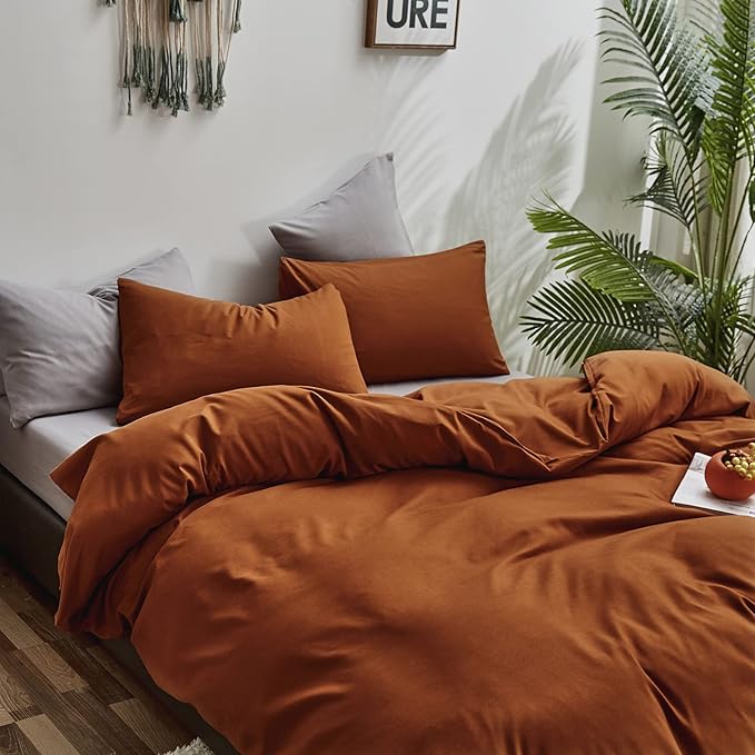 CLOTHKNOW Burnt Orange King Size Comforter Set Terracotta Bedding Comforter Sets Cinnamon Comforter Soft Rust Brownish Comforter with 2 x Pillow Cases