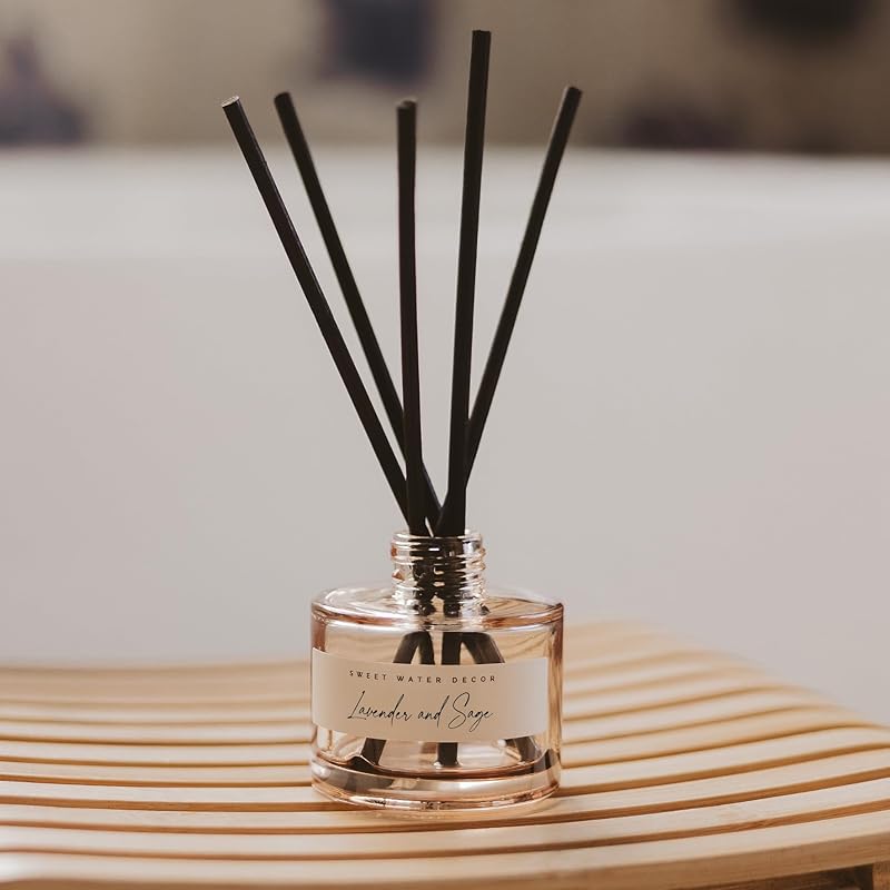Sweet Water Decor Lavender and Sage Reed Diffuser – Room Decor Aesthetic with Long-Lasting Premium Fragrance of French Lavender, Lime, Fern Leaves for 4 Months – Ideal for Aromatherapy and Home Decor