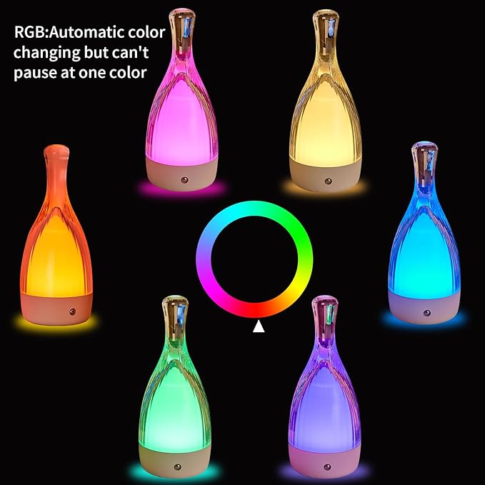 Table Lamp for bedroom with Touch Control,LED Nightstand Lamp Fourth Gear-3000K 4000K 6000K and Seven Color Light,Cordless Battery Operated Desk Lamp,Perfect for Bedroom,Couple Dinner,Cafe.(White)
