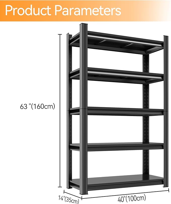 Tall Bookshelf with Open Shelves, Metal Office Book Shelf, Adjustable Organizer Bookcase, Standing Storage Organizer Shelf for Living Room (40" W*14" D*63" H)
