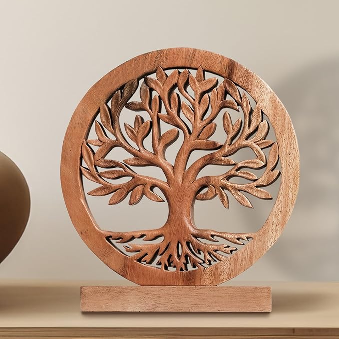 Decozen Solid Wood Tree of Life Sculpture - Home Decor, Living Room, Boho, Shelf, Coffee Table, Centerpiece Table Decorations, Mantle, Dining Table Centerpiece, Bathroom Shelf, Entryway, Farmhouse