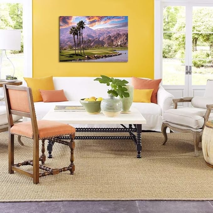 Golf Course at Sunset in Palm Wall Art Prints USA California Picture Canvas Wall Decor for Home Living Room Bedroom Bathroom Framed Artwork Ready to Hang(12''H x 16''W)