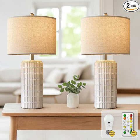 PoKat 23'' Ceramic Cordless Table Lamps, Remote Control Battery Operated Rechargeable Lamps Decor, Stepless Dimming Bedside Lamps, Modern Lamps for Living Bedroom Nightstands Garden Dinning Kitchen