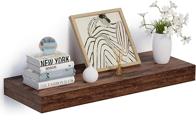 Heimlove 24 x 12 Inch Deep Floating Shelves Wall Mounted with Invisible Brackets,Storage Hanging Shelf for Wall Decor in Bathroom, Bedroom, Kitchen, Living Room, Office Set of 1 (Rustic Brown)