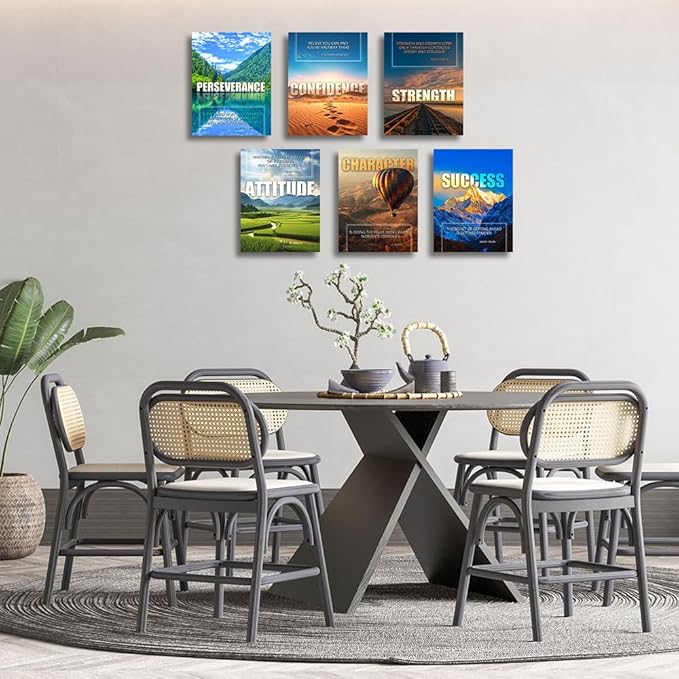 Inspirational Quotes Motivational Wall Art Decoration, Landscape Canvas Painting Suitable for Library, Office, Living Room, Home Decor, Tabletop/Hanging | 6-Pack (29 x 38 cm) Framed