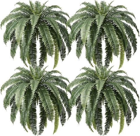 Artificial Boston Ferns 48" UV Resistant Faux Ferns with 39 Fronds for Outdoors - Large Fake Plants for Home, Garden, Front Porch and Hanging Decor - Lifelike Greenery for Indoor Spaces,4pcs VN141