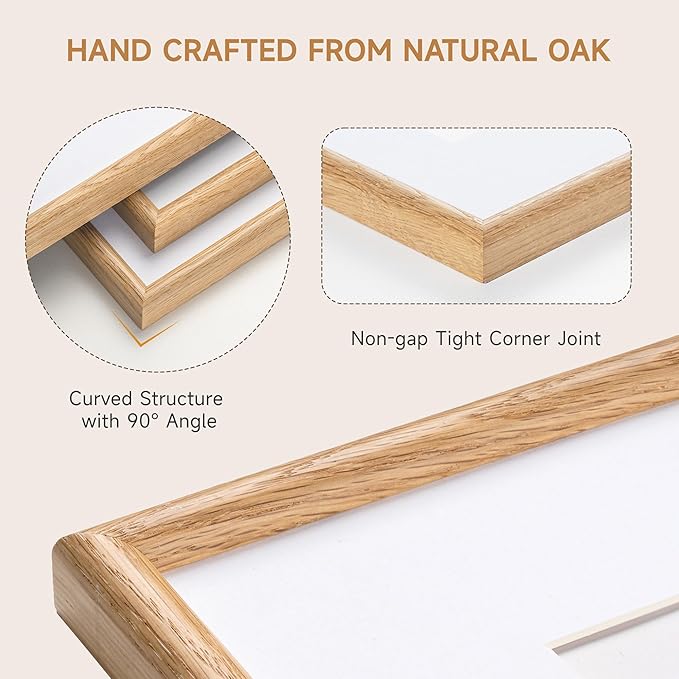 11x14 Picture Frame Set of 3 - Solid Oak Wood Picture Frames with HD Tempered Glass, Handcrafted Rounded Corner 11 x 14 Wooden Frame Matted to 8x10 Photos, Horizontal or Vertical Wall Display