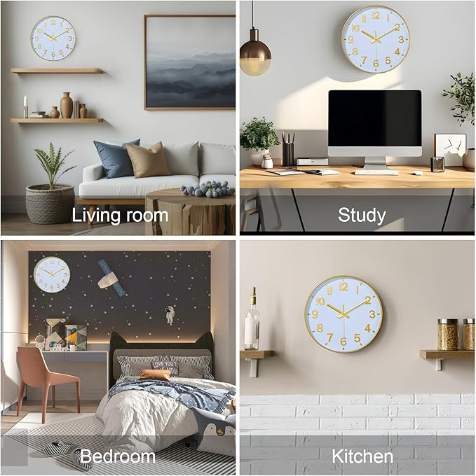 Gold Wall Clock, 8 Inch Wall Clocks Battery Operated, Round Modern Non Ticking Silent Digital Analog Small Wall Clock for Bedroom Living Room Kitchen Office Gym Classroom Outdoor Clocks