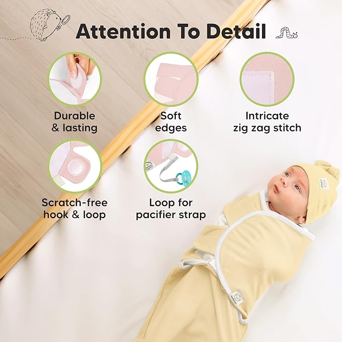 KeaBabies 3-Pack Swaddles for Newborns, Girls, Boys with Hats - Organic Soft Baby Sleep Sacks, Breathable Baby Swaddle 3-6 Months Beanies Set, Premie Infant Sleep Sack 0-3 Months (Daffodil)