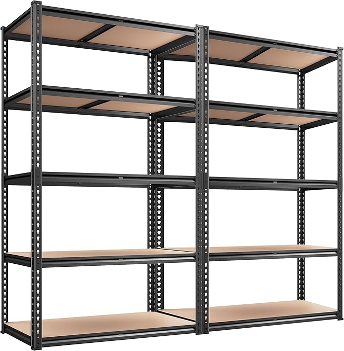 REIBII 2020LBS Storage Shelves 5 Tier Garage Shelving Heavy Duty, Adjustable Metal Shelving Unit, Garage Shelves for Basement Warehouse Pantry, 72" H x 35.55" W x 16" D, Black, 2 Pack