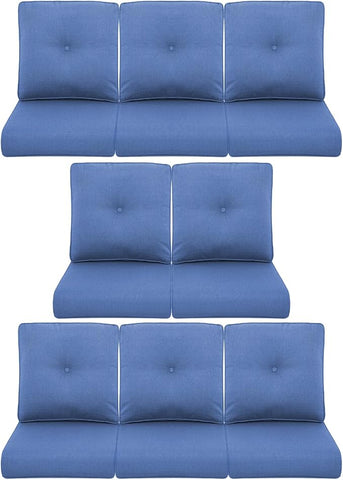 8-Piece Outdoor Patio Cushion Set - Fade & Water Resistant with Removable Olefin Cover, 22x24x4 Inch Memory Foam Cushions for Wicker Sectional Sofa – Blue/Buckle