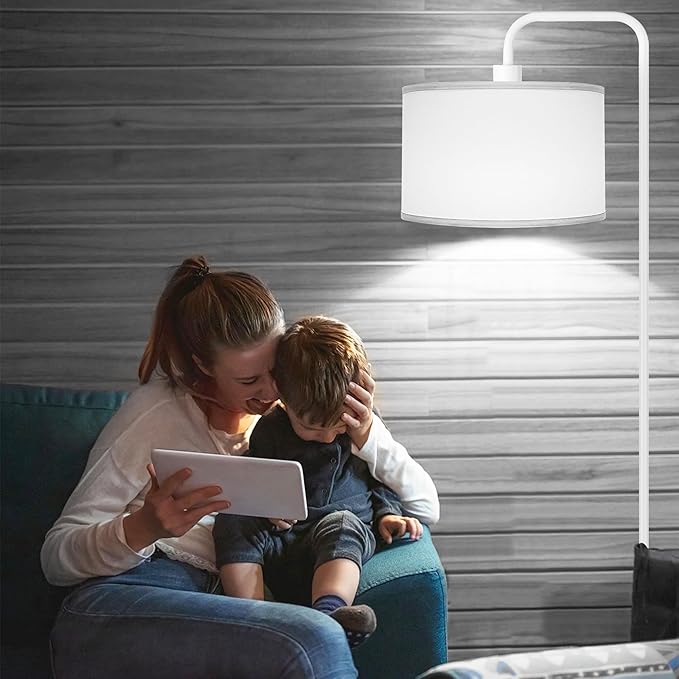 [Upgraded] LED Floor Lamp for Living Room, 3 Color Temperature Floor Lamp with Foot Switch Modern Standing Lamp Tall Pole Floor Reading Lamp for Bedroom, Study Room, Office, 9W Bulb Included, White