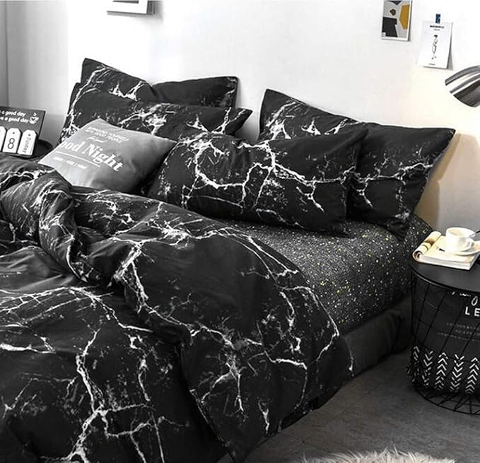 Pureant Black Marble Comforter Sets Twin Black and White Marble Bedding Comforters Cotton Women Men Modern Aesthetic Black Quilt Comforter Set Twin Size Abstract Black Marble Blankets Twin Bedding