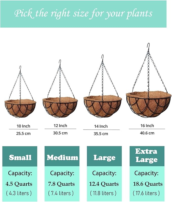 MTB SUPPLY Garden Hanging Baskets 16 Inches - Vintage Geo with Coco-Liner, Pack of 4 Hanging Planter