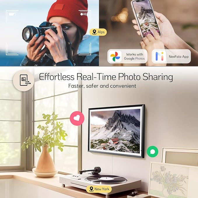 NexFoto 13.5 Inch Touchscreen Digital Picture Frame, 3K Resolution Digital Photo Frame 64GB WiFi, Unboxing Gift Mode, Add Photos from Google Photos, Share Videos, for Friends, Mom, Black