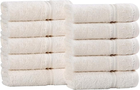 Superior Egyptian Cotton 10-Piece Face Towel Set , Small Towels For Facial, Spa, Quick Dry, Absorbent Towels, Bathroom Accessories, Guest Bath, Home Essentials, Washcloth, Airbnb, Ivory
