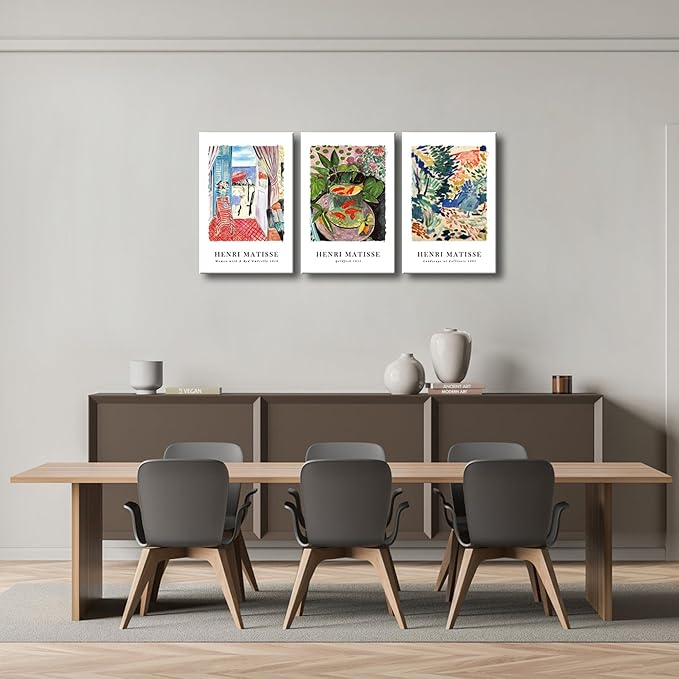 Wieco Art Canvas Wall Art 3 Piece Henri Matisse Aesthetic Posters Woman with A Red Umbrella Goldfish Landscape at Collioure Art Exhibition Matisse Prints Posters for Home Decorations