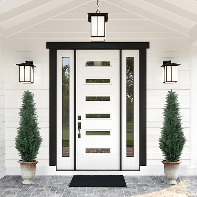 4FT Artificial Cedar Tree - Realistic Faux Cedar Trees for Outdoor Planters - Fake Cypress Trees for Front Porch - Faux Evergreen Plants for Home Porch Decor - Set of 2