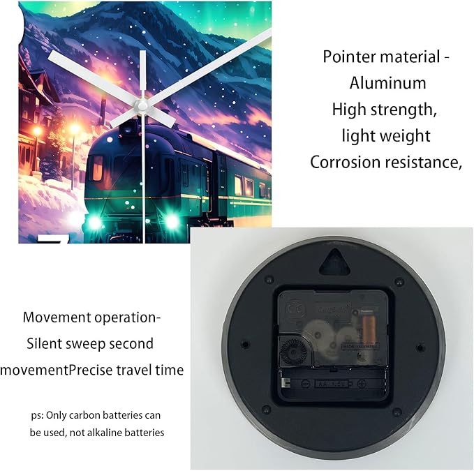 XNM Round Train Clocks Battery Operated 14 Inch Modern Teal Analog Wall Clock for Kitchen Polar Lights Glass Wall Clock Silent