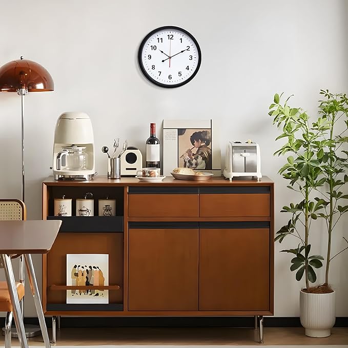 LEIKE Metal Wall Clock 16IN Black, Retro Silent Quartz Battery Operated, Decorative for Patio, Kitchen, Living Room, Bedroom, Pool