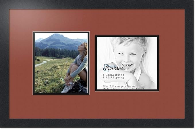 ArtToFrames Collage Photo Frame Double Mat with 2 - 7.5x8.5 Openings and Satin Black Frame