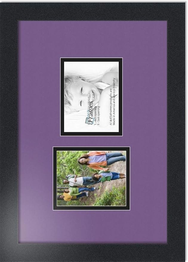 ArtToFrames Collage Photo Frame Double Mat with 2 - 4x5 Openings and Satin Black Frame
