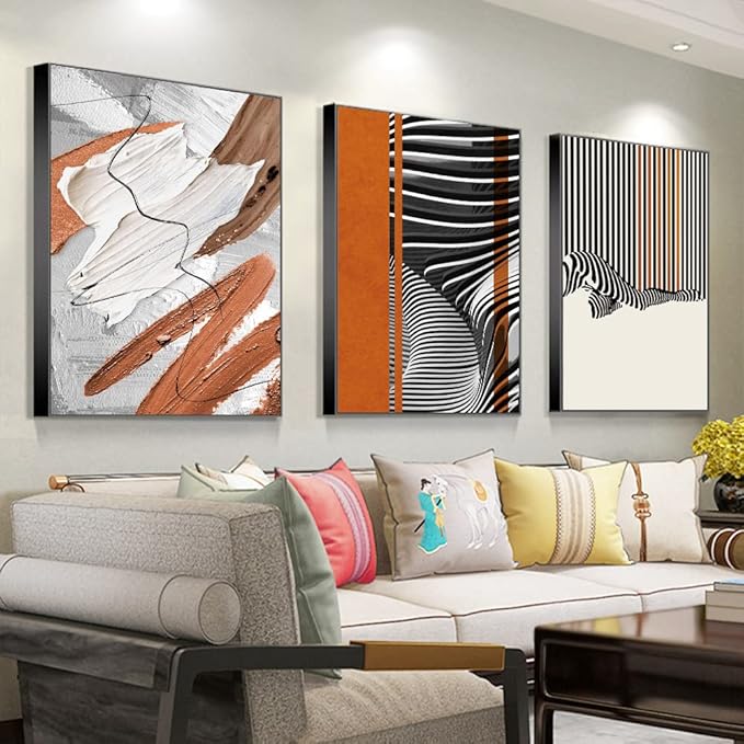 Canvas Wall Art Aesthetic Abstract Graffiti Large 32" X 24" Set of 3 Minimalist Wall Decor Modern Nature Art Posters Prints Frame Wall Art For Living Room Bedroom Bathroom Kitchen Office (Blue)