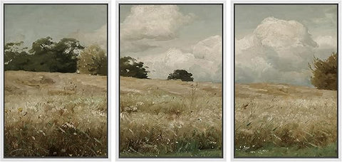 SIGNWIN Framed Canvas Print Wall Art Woodland Nursery Decor Set Watercolor Country Field Landscape Pasture Nature Abstract Fine Art Nordic for Living Room, Bedroom, Office - 24"x36"x3 White