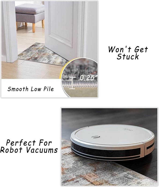 vivorug Runner Rug 2'x8' Machine Washable Non-Slip Runners for Hallways Kitchen Entryway Laundry Room Modern Abstract Carpet Hallway Runner Grey/Rust
