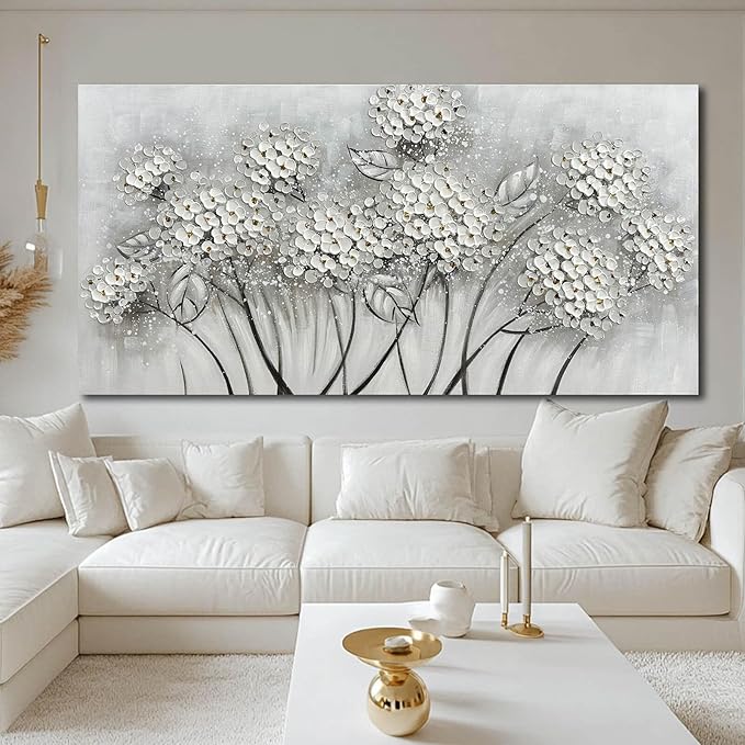 SOUGUAN Large Oil Painting Flowers Wall Art Plant Wall Decor Pictures for Bedroom White Flower Canvas Wall Decorations Artwork for Living Room Dinning Room Home Office 30 x 60 Inch