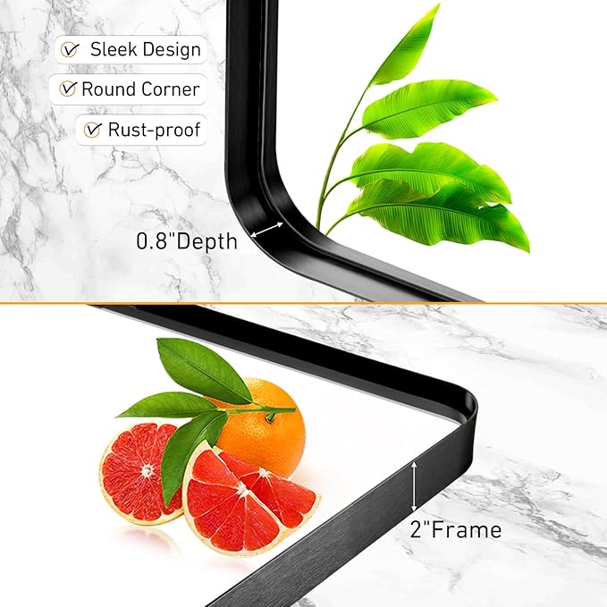 24x36 Inch Black Bathroom Mirror, Brushed Metal Framed Rectangle Mirror with Rounded Corner, Black Bathroom Vanity Mirror for Bedroom or Living Room, Horizontal/Vertical