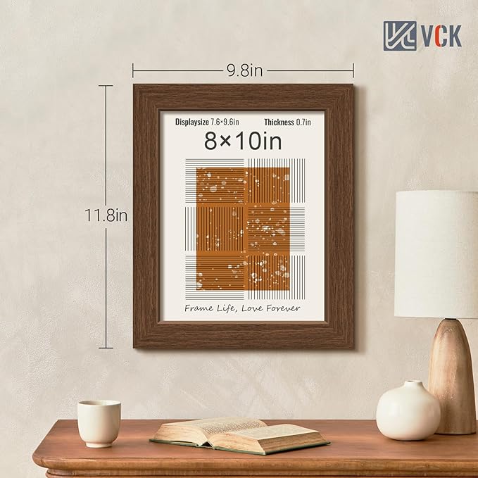 VCK 8x10 Frame Set of 5 - Brown, Wood Picture Frame with Exclusive Wood Grain, Wall Gallery Frame