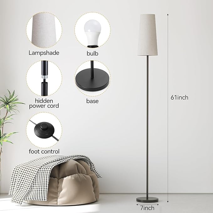 SUNMORY Floor Lamps for Living Room/Bedroom/Office, Standing Lamp with LED Bulb, 3 Color Temperature Tall Lamp, Suitable for Modern/Boho/Farmhouse and Other Home Decor Styles, Black Floor Lamp
