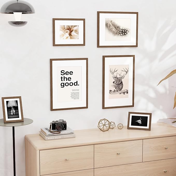 5x7 inch Picture Frame, 5x7 Photo Frames with 4x6 Removable Mat - High Definition Plexiglass - Vertical and Horizontal Display - Wall Hanging Frame - Walnut Color, 12 Pack