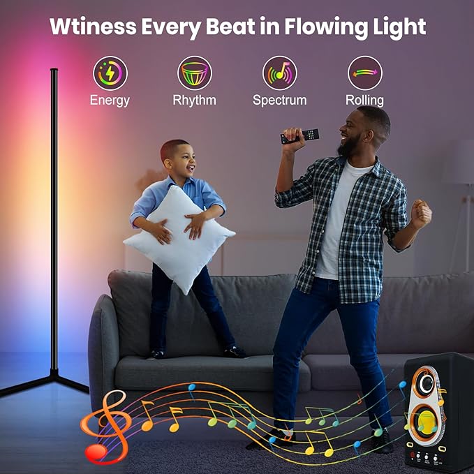 AVCNUJ LED Floor Lamp, 65" Smart RGB Color Changing Corner Lamp with 16 Million DIY Colors & 213 Scenes, Music Sync, Timer, Floor Lamp with Remote & App Control, Standing Lamp for Living Room Bedroom