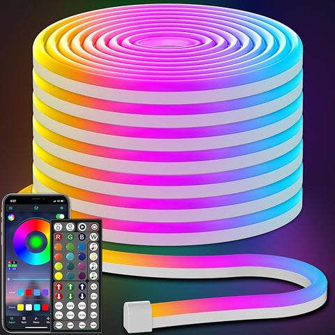 AILBTON 50FT Led Neon Rope Lights Control with App/Remote,Flexible Led Rope Light,Multiple Modes,IP65 Outdoor RGB Lights Waterproof,Music Sync Gaming Led Neon Strip Light for Bedroom Decor (50FT)