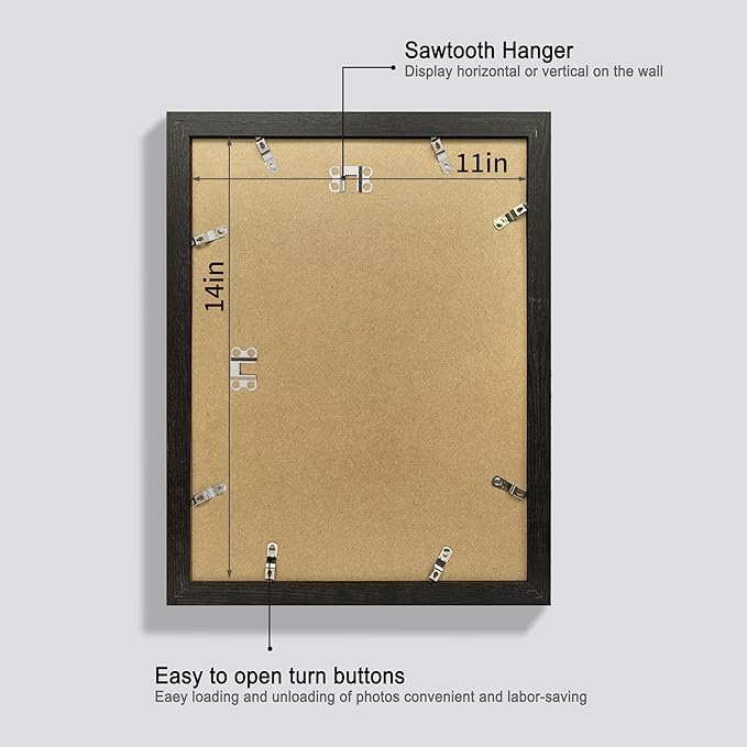 11x14 Picture Frame Set of 2, Made of Made of Glass and Rustic Black Wooden Frame, Display 8x10 Pictures with Mat or 11 x 14 Posters without Mat for Wall Mounting, Gallery Photo Frames