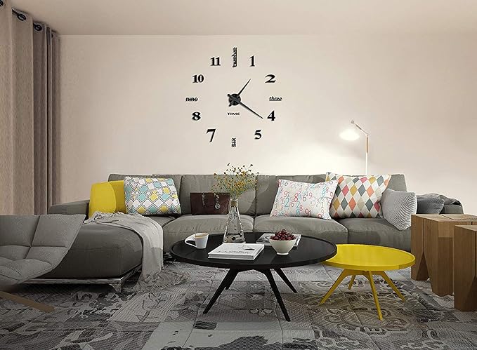 VANGOLD Large DIY Wall Clock Modern 3D Wall Clock with Mirror Numbers Stickers for Living Room Office Decorations Gift