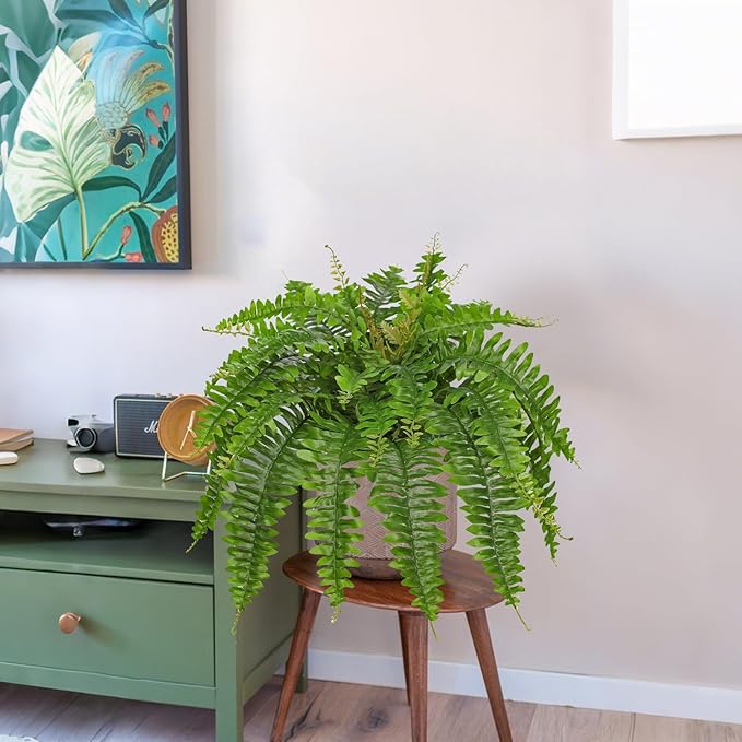 Hollyone Artificial Fern Plants in White Pot 25.5" Medium Artificial Boston Fern 31 Leaves for Outdoors & Indoor Faux Potted Plants Fake Ferns Bush Plant Patio Garden Farmhouse Porch Home Decor Green