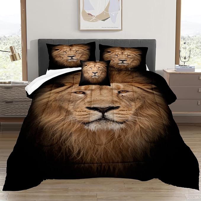 Black Lion Comforter Set African Animal Bedding Comforter 3D Lion Cheetah Safari Wild Animal Theme Forest King Lion Bedroom Set King Size Bed Set