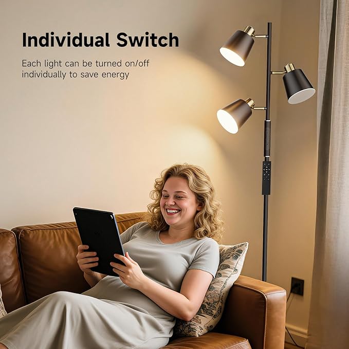 LED Tree Floor Lamp, 2500LM Super Bright Standing Lamp with Remote & Touch Control, 4 Color Temperatures, 3 Rotatable Lights, Modern Dimmable Floor Lamps for Living Room Bedroom Office