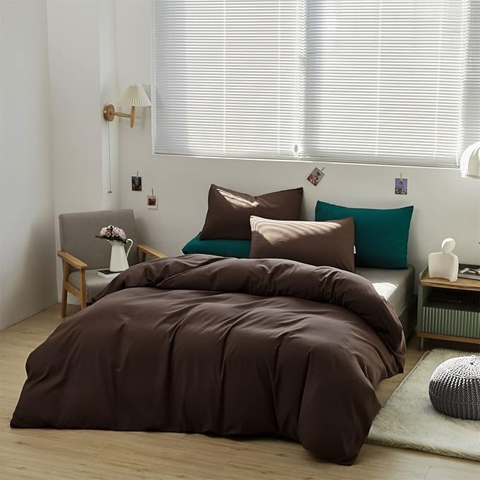 Pureant Dark Brown Comforter Set King Size Mocha Coffee Bedding Comforters Plain Color Cotton Bed Quilts Men Women Solid Chocolate Comforter Luxury Soft Dusty Brown Comforter Bedding Vintage Chestnut
