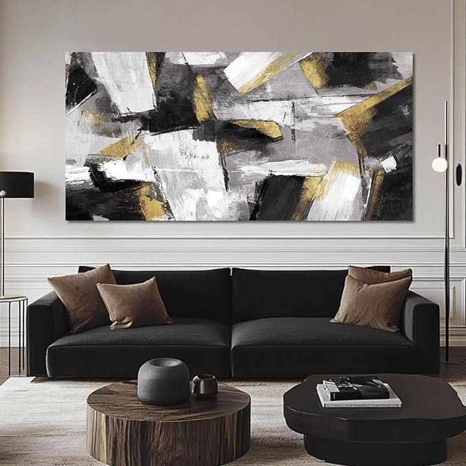SOUGUAN Abstract Wall Decor Gold Canvas Wall Art for Living Room Modern Canvas Prints pictures for Wall Black And White Artwork for Home Hotel Decoration 24x48 Inch