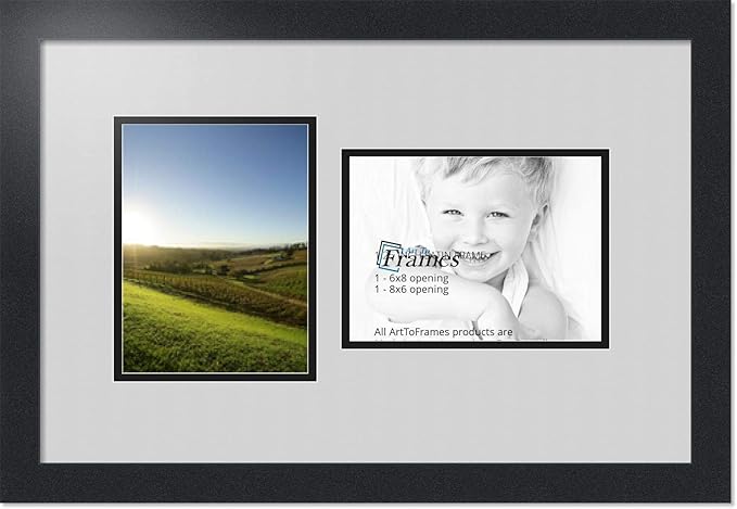 ArtToFrames Double-Multimat-775-756/89-FRBW26079 Collage Photo Frame Double Mat with 2-6x8 Openings and Satin Black Frame
