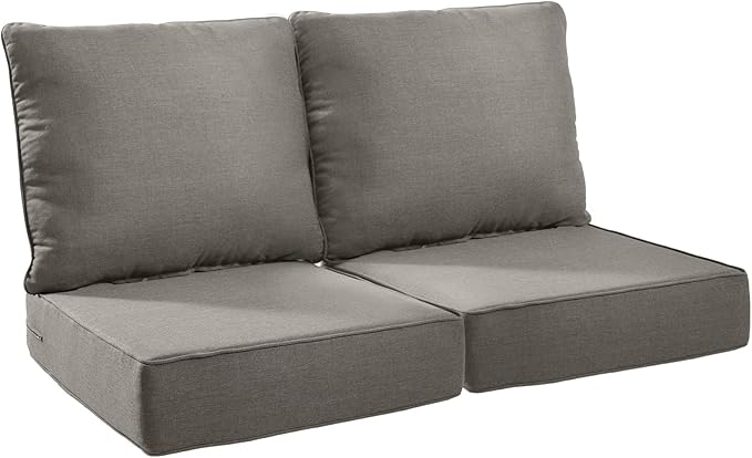 Patio Cushions for Outdoor Furniture - 24×24 Inches High Back and Deep Seating Outdoor Cushion for Patio Chairs Sofa Couch Loveseat Water Resistant(Grey/2 Set/No Button)