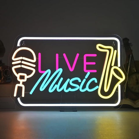 Horseneon Live Music Neon Sign Bright LED Wall Decoration for Music Venues, Bars, Clubs or Homes, USB Power Adjustable Brightness, Classic Song Theme Decoration