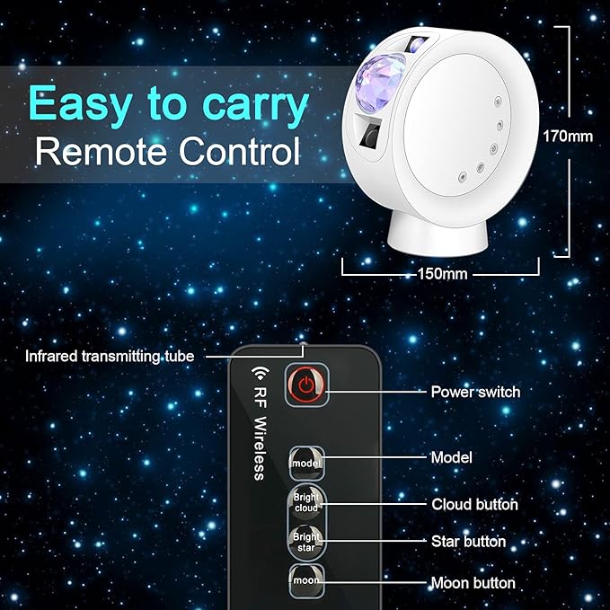 LitEnergy LED Sky Projector Light, Galaxy Lighting, Nebula Star Night Lamp with Base and Remote Control for Gaming Room, Home Theater, Bedroom , or Mood Ambiance (White)