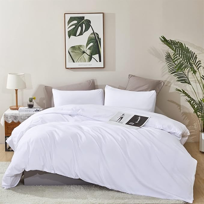 Wellboo White Comforter Sets Queen Size Solid Color Bedding Comforters Cotton Women Men Soft White Quilts Cozy Adults Teens Modern Blankets Bedding