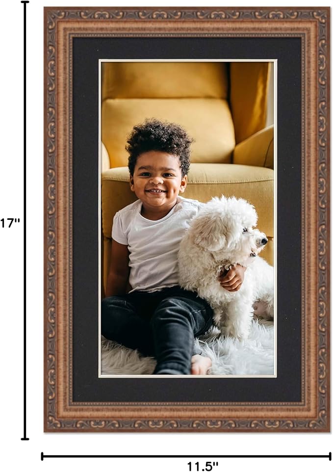 11.5x17 Frame with Mat - Antique Gold 14x19 Frame Wood Made to Display Print or Poster Measuring 11.5 x 17 Inches with Black Photo Mat